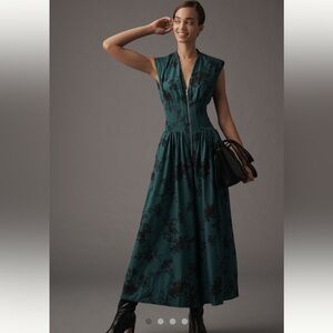 Anthropologie Green Floral Wide Leg Jumpsuit